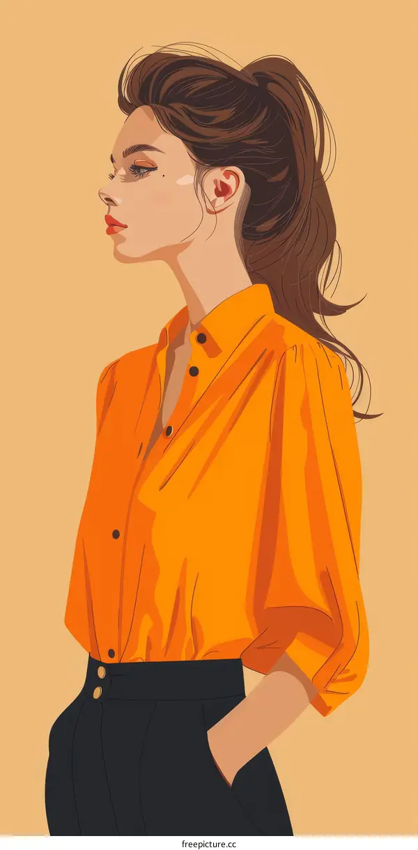 Illustration of a woman in an orange shirt