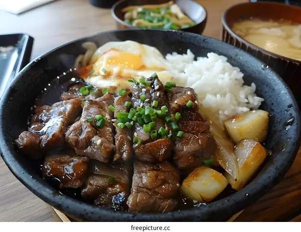 Beef steak rice with egg