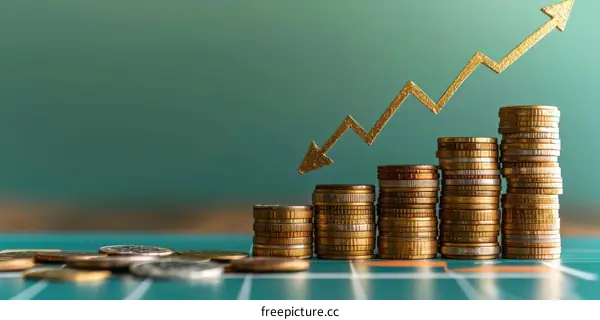 Coins Stacked with Upward Arrow Representing Growth and Success