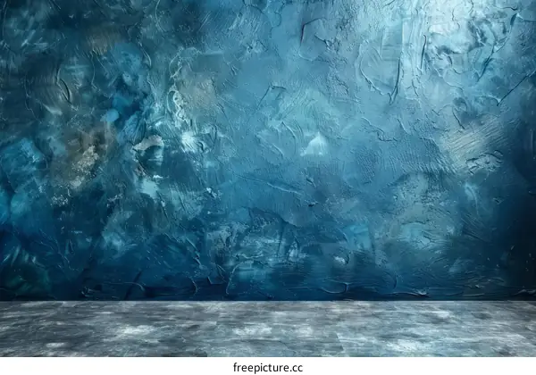 Blue concrete wall and floor. Dark blue textured background.