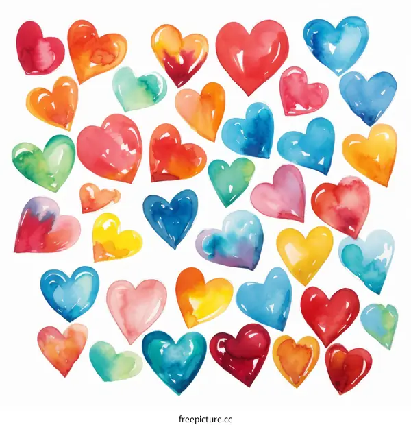 Colorful watercolor hearts background