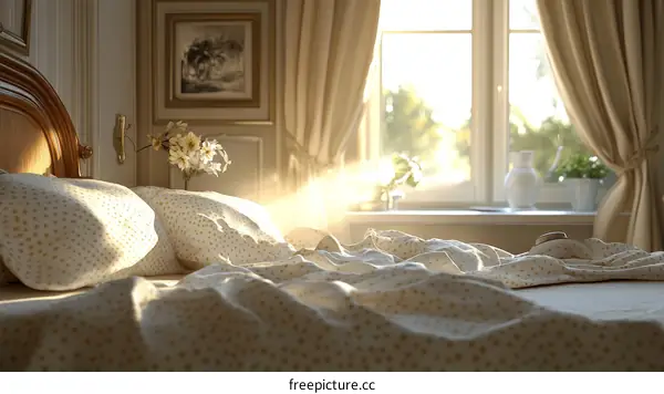 A Luxurious Bedroom Filled with Morning Sunlight