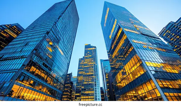 Skyscrapers at Dusk in a Cityscape