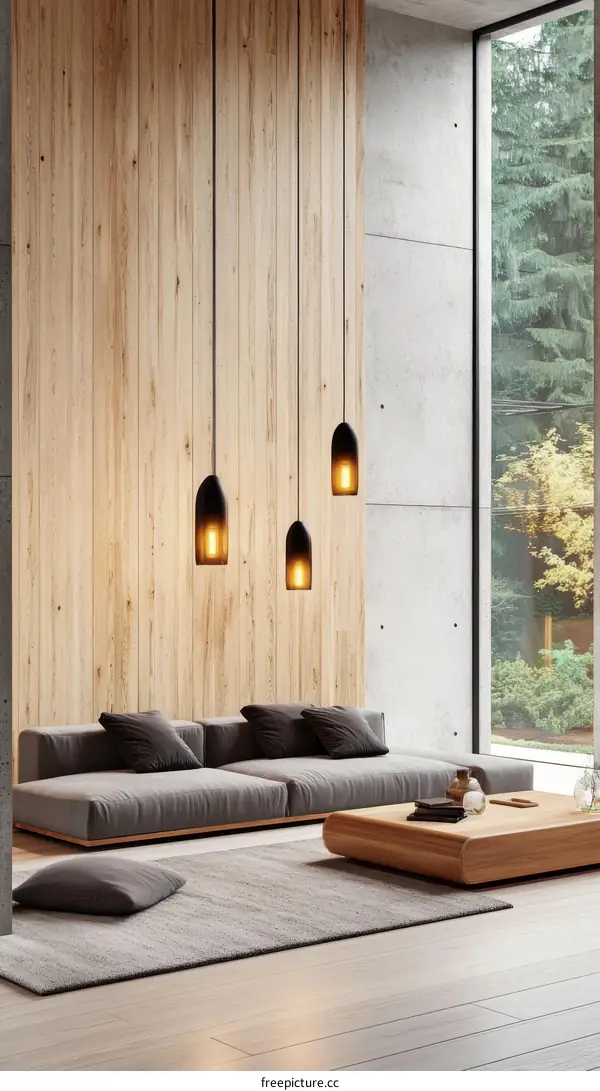 Modern Minimalist Living Room Design with Wooden Accents