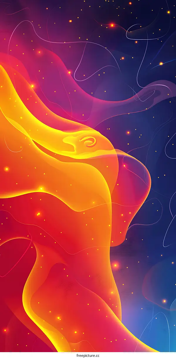 Abstract  Orange and Red Waves with  Stars in  Dark Blue Background