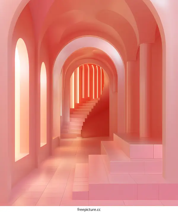 Pink Archway Hallway with Stairs