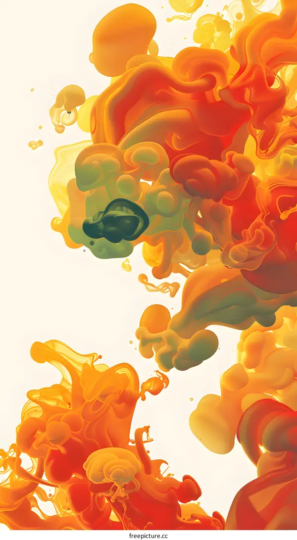 Abstract Orange Yellow and Green Ink Swirls in Water