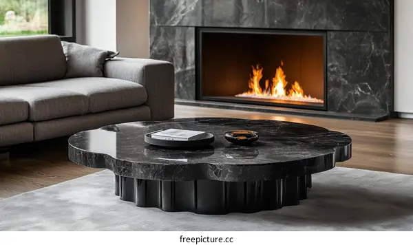 Modern Dark Marble Coffee Table in a Luxurious Living Room