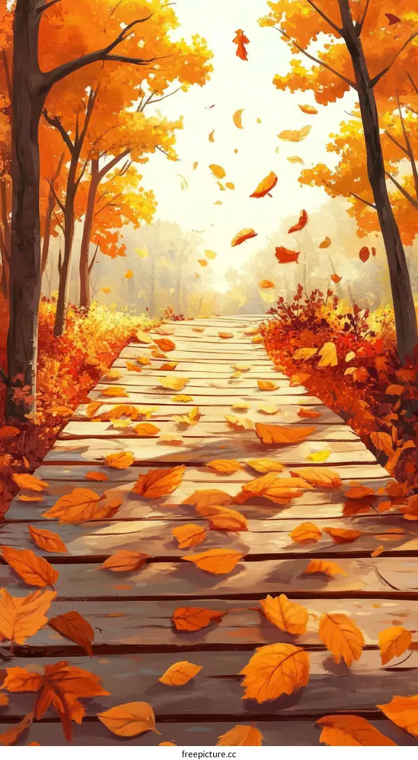 Autumnal Pathway Through a Colorful Forest