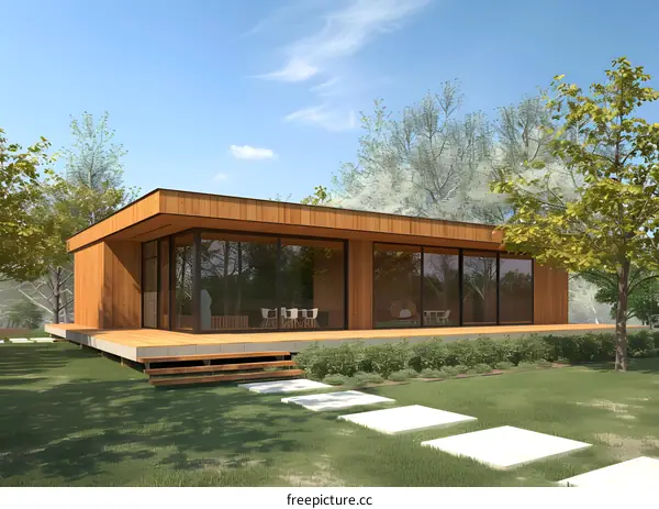 Modern Wooden House with Large Windows