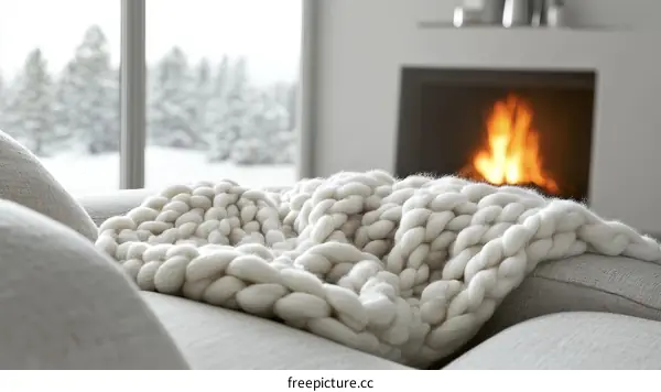 Cozy Winter Knitted Throw Blanket by the Fireplace