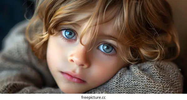 Portrait of a beautiful child with big blue eyes