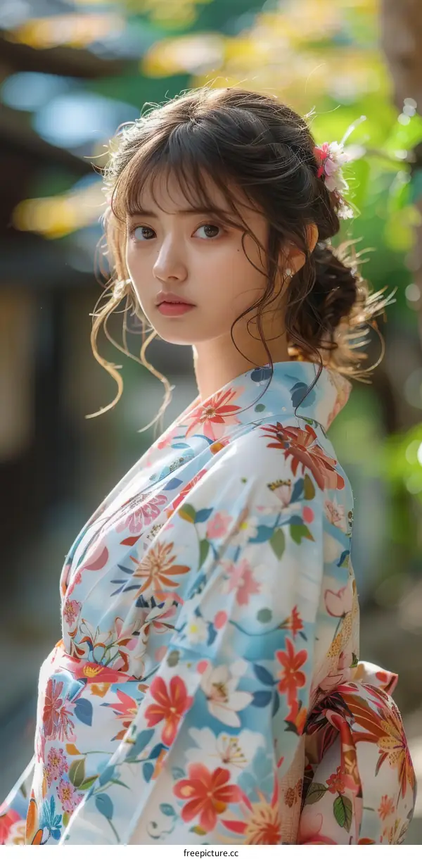 Beautiful Asian Woman in Traditional Japanese Kimono