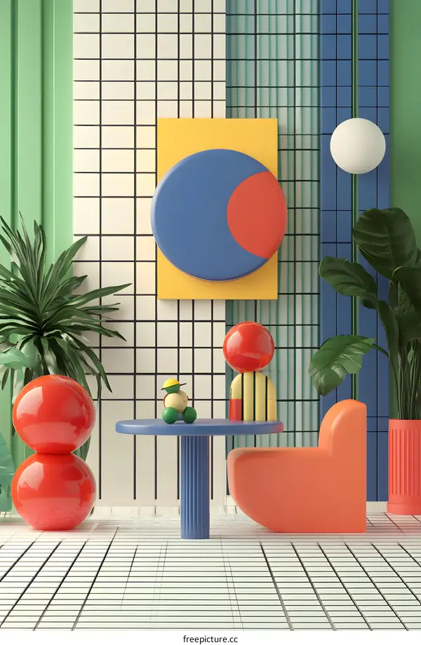 Abstract Geometric Room Interior Design With Colorful Shapes