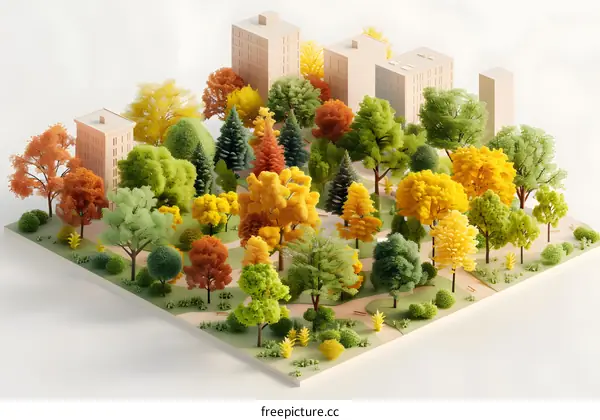 isometric city park with trees