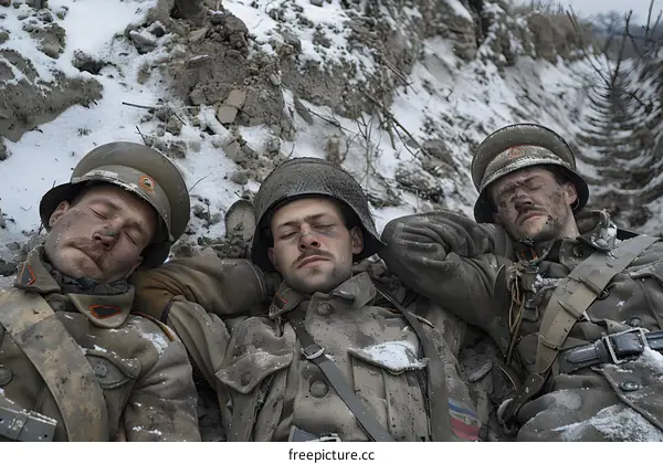 Sleeping Soldiers in a Trench during Winter War