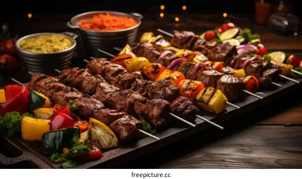 Beef and Vegetable Skewers with Cilantro Sauce
