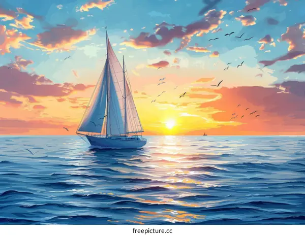 Solitude at Sunset: Sailboat on a Rough Sea