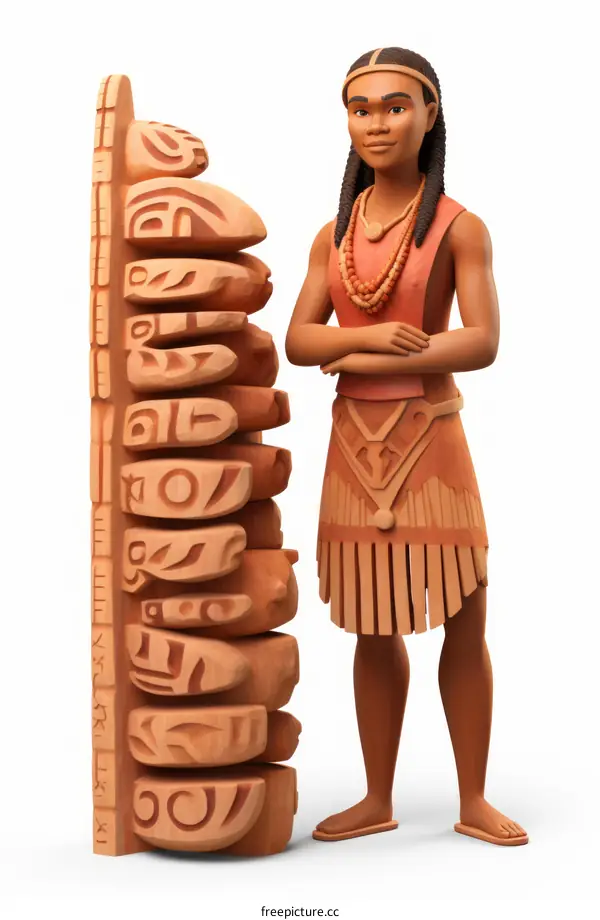 A female Mayan sculpture with a carved stone tablet