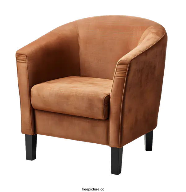[Transparent Background PNG]Brown Upholstered Armchair With Wooden Legs