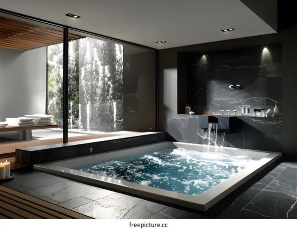 Indoor waterfall bathtub