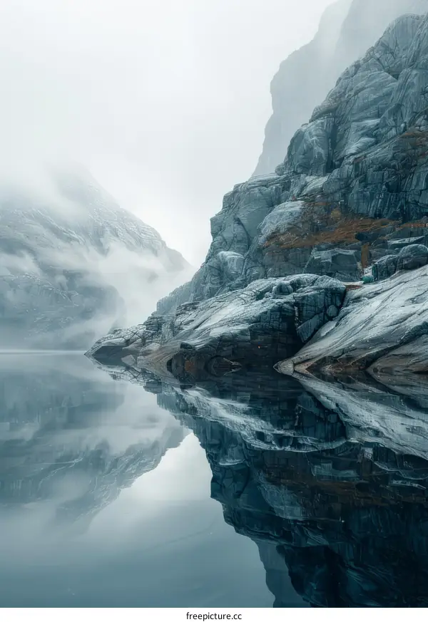 Misty Norwegian fjord