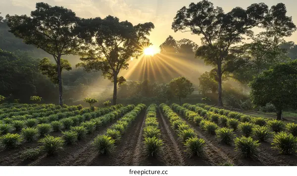 Sunrise over a Lush Plantation