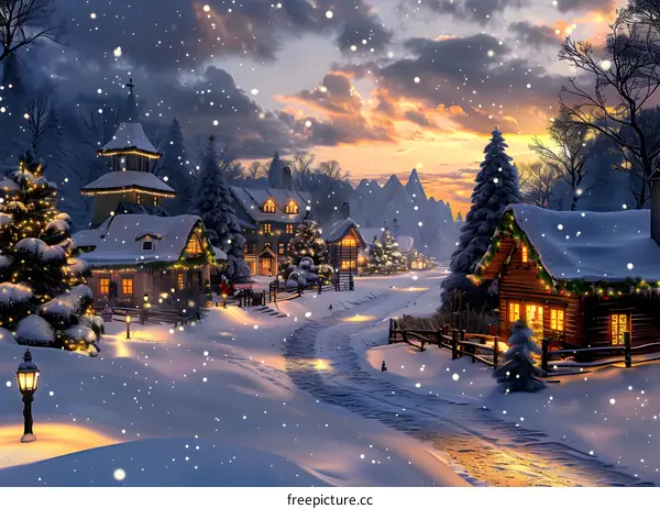 Christmas Village in Snowy Landscape