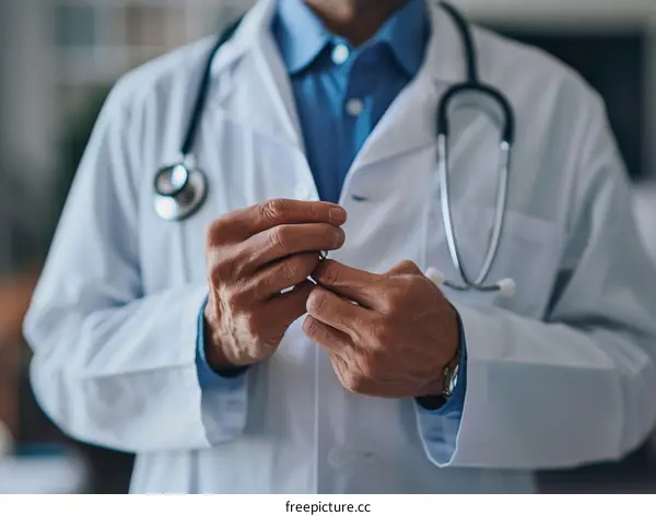 Confident male doctor in white coat and stethoscope
