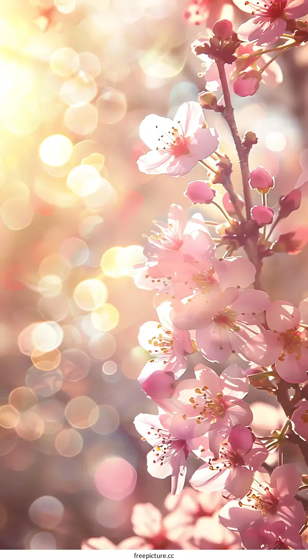 Pink Cherry Blossoms in the Sunlight