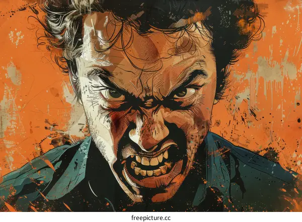 Illustration of a man screaming with an angry expression on his face