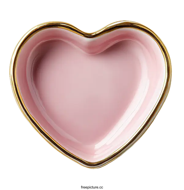 [Transparent Background PNG]Heart Shaped Pink Ceramic Dish with Gold Trim