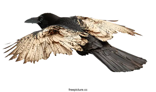 [Transparent Background PNG]Raven in Flight Against a White Background