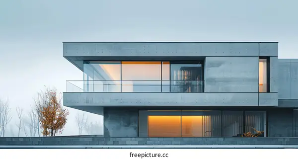 Modern Minimalist Concrete Exterior Design With Large Glass Windows