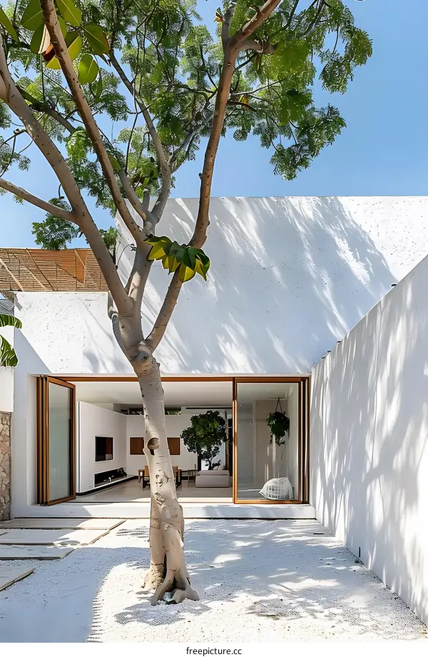 Minimalist Modern House With a Tree in the Courtyard
