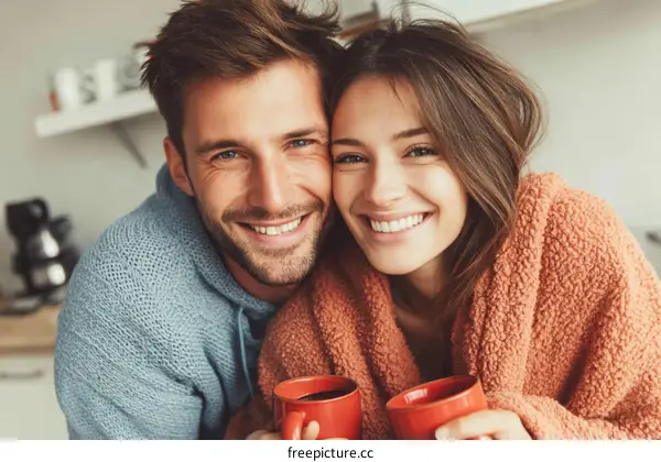 Couple Enjoying Coffee in Cozy Morning