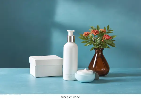 Cosmetic Products Display with Flowers