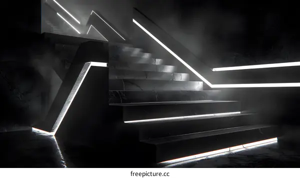 Dark Concrete Stairs With Neon Lights