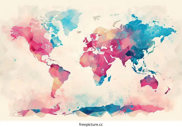 Colorful watercolor world map