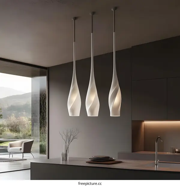 Modern White Pendant Lights In Kitchen Interior