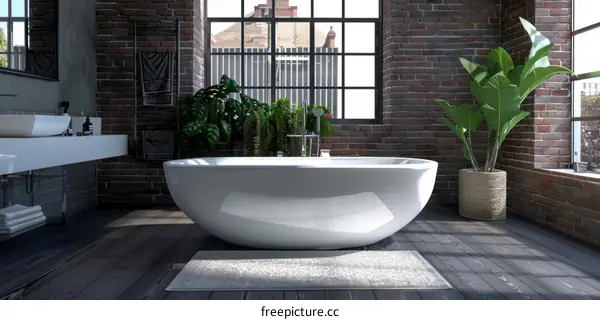Modern Industrial Bathroom with a Luxurious Tub
