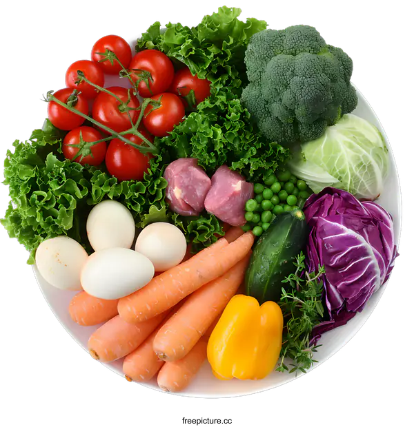 [Transparent Background PNG]Fresh Vegetables and Meat in a White Bowl