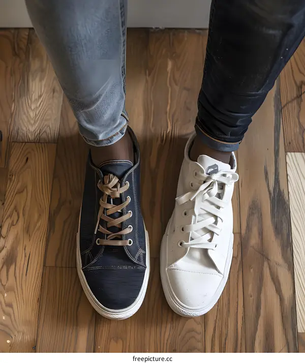 Black and White Sneakers with Brown Laces