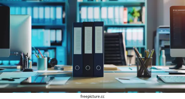 Organized Workspace with Computer and Documents