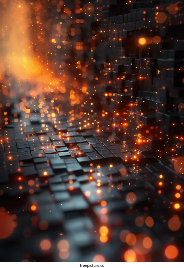 Abstract Futuristic 3D Glowing Orange Cube