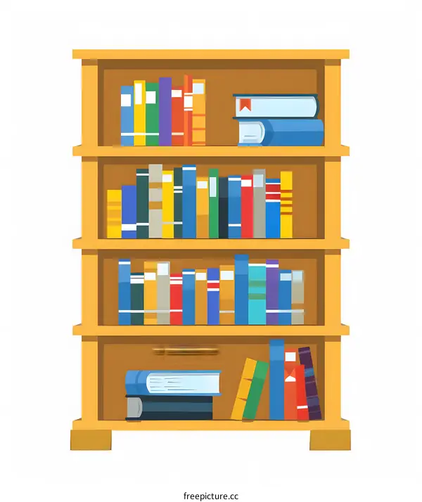 Wooden Bookshelf with Colorful Books Illustration