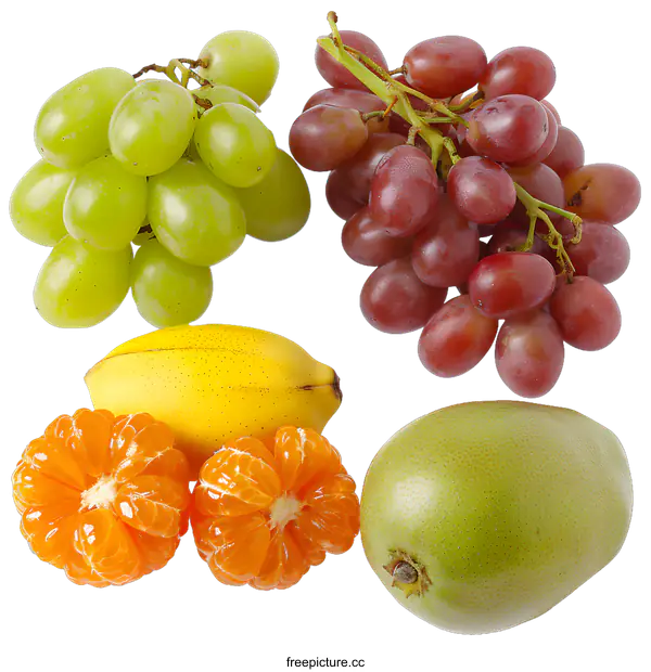 [Transparent Background PNG]Green Grape, Red Grape, Banana and Kiwi Fruit
