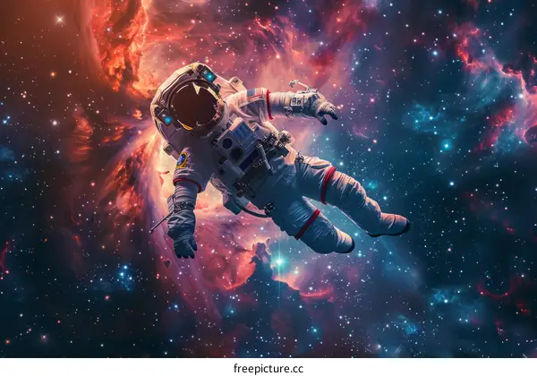 Astronaut in spacesuit floating in the vastness of space