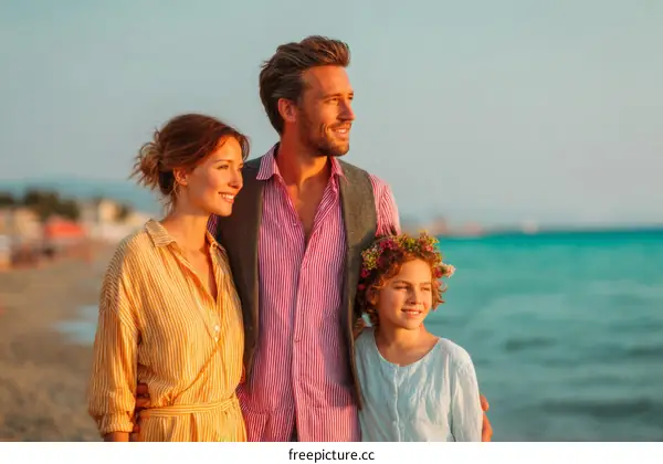 Family Portrait by the Ocean at Sunset