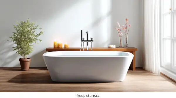 Modern Minimalist Bathroom with Freestanding Bathtub